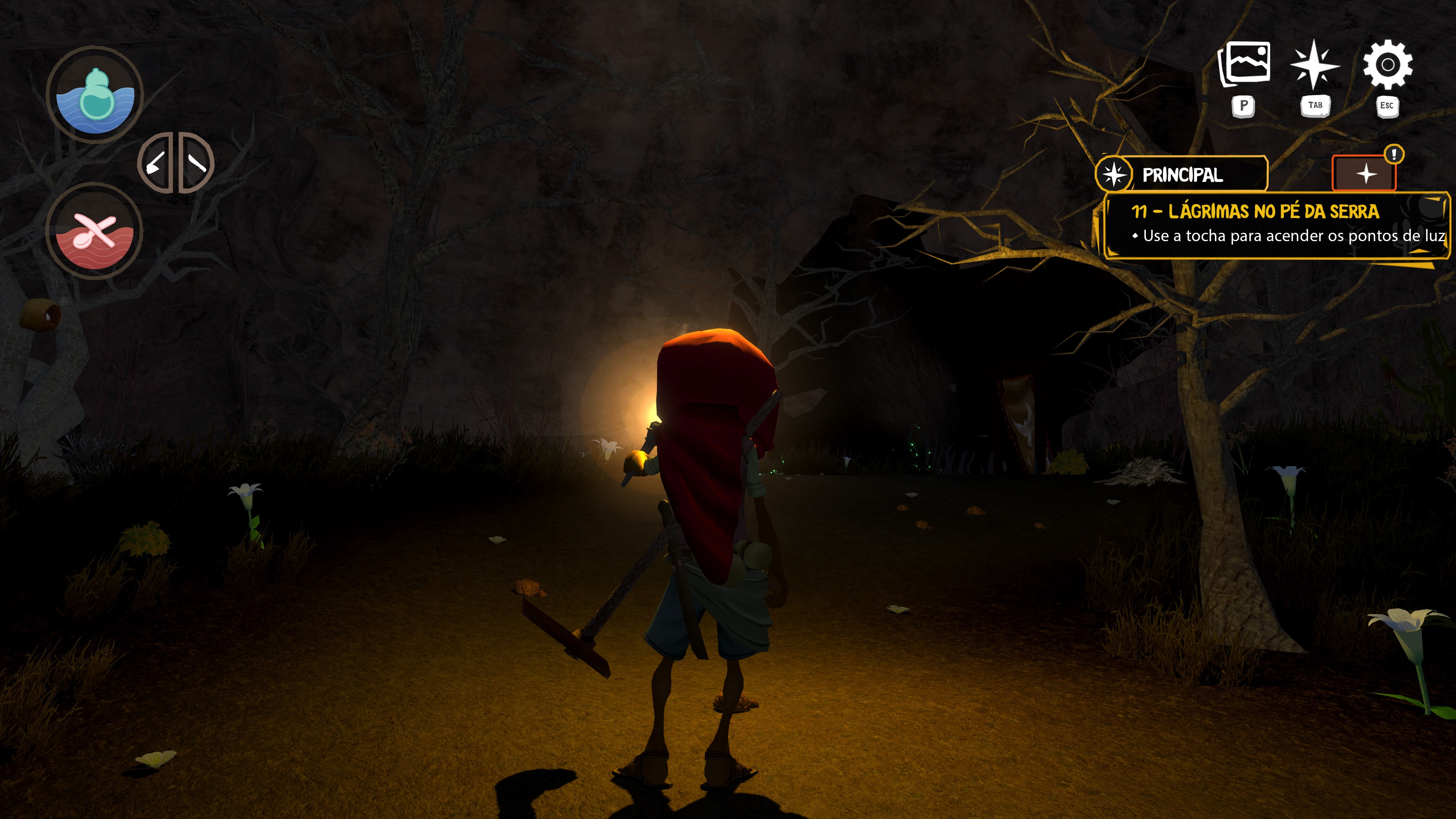 Cícera ilumina o caminho com uma tocha no escuro — ARIDA 2: Rise of the Brave